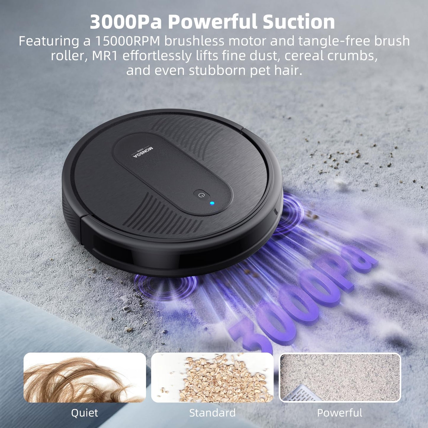 MONSGA 3-in-1 Robot Vacuum & Mop – 3000Pa Suction, 140 Min Runtime, App & Voice Control