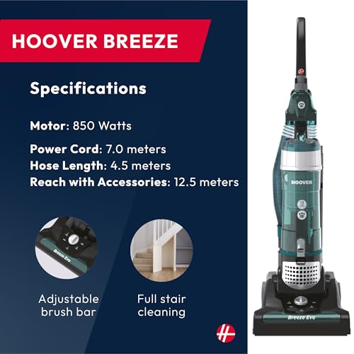 Hoover Breeze Evo Pets Upright Vacuum Cleaner – Lightweight, Corded, 3L Dust Bin, Chameleon Green