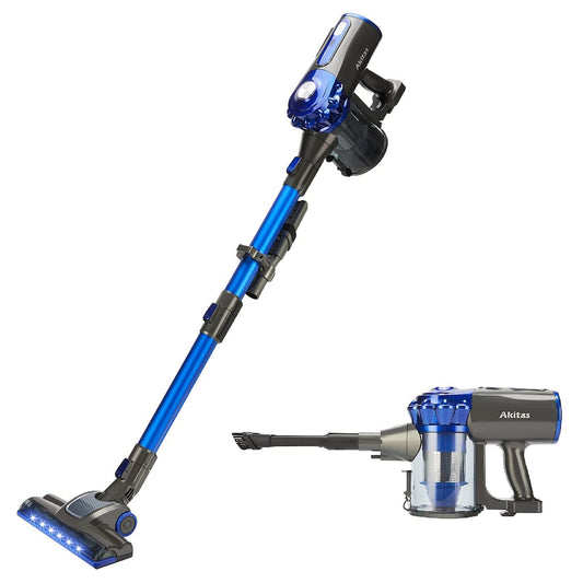 Akitas AKV8 Cordless Stick Vacuum Cleaner – Lightweight Handheld, 40 Min Runtime, Blue