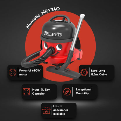 Numatic NRV240-11 Henry Commercial Vacuum Cleaner – 620W, 9L Capacity, Red