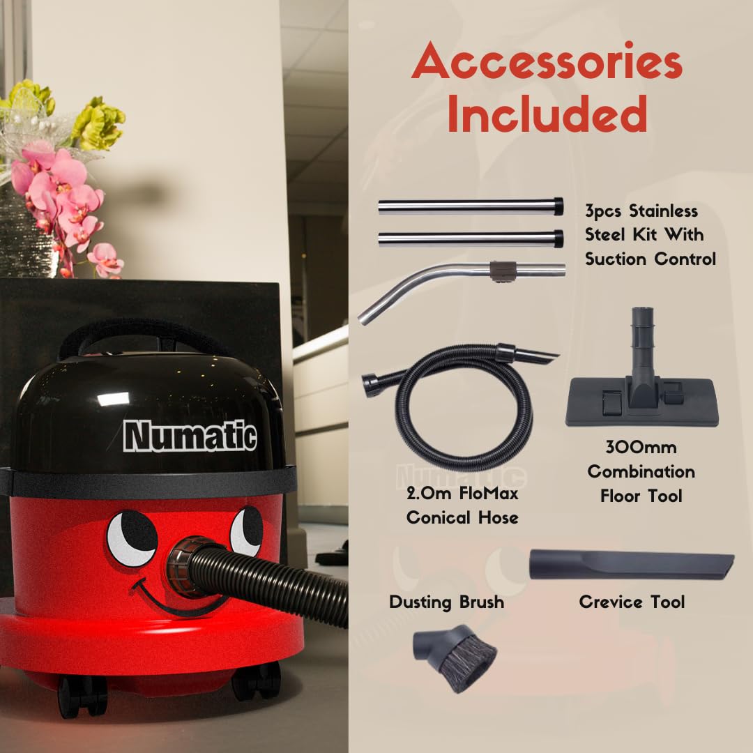 Numatic NRV240-11 Henry Commercial Vacuum Cleaner – 620W, 9L Capacity, Red