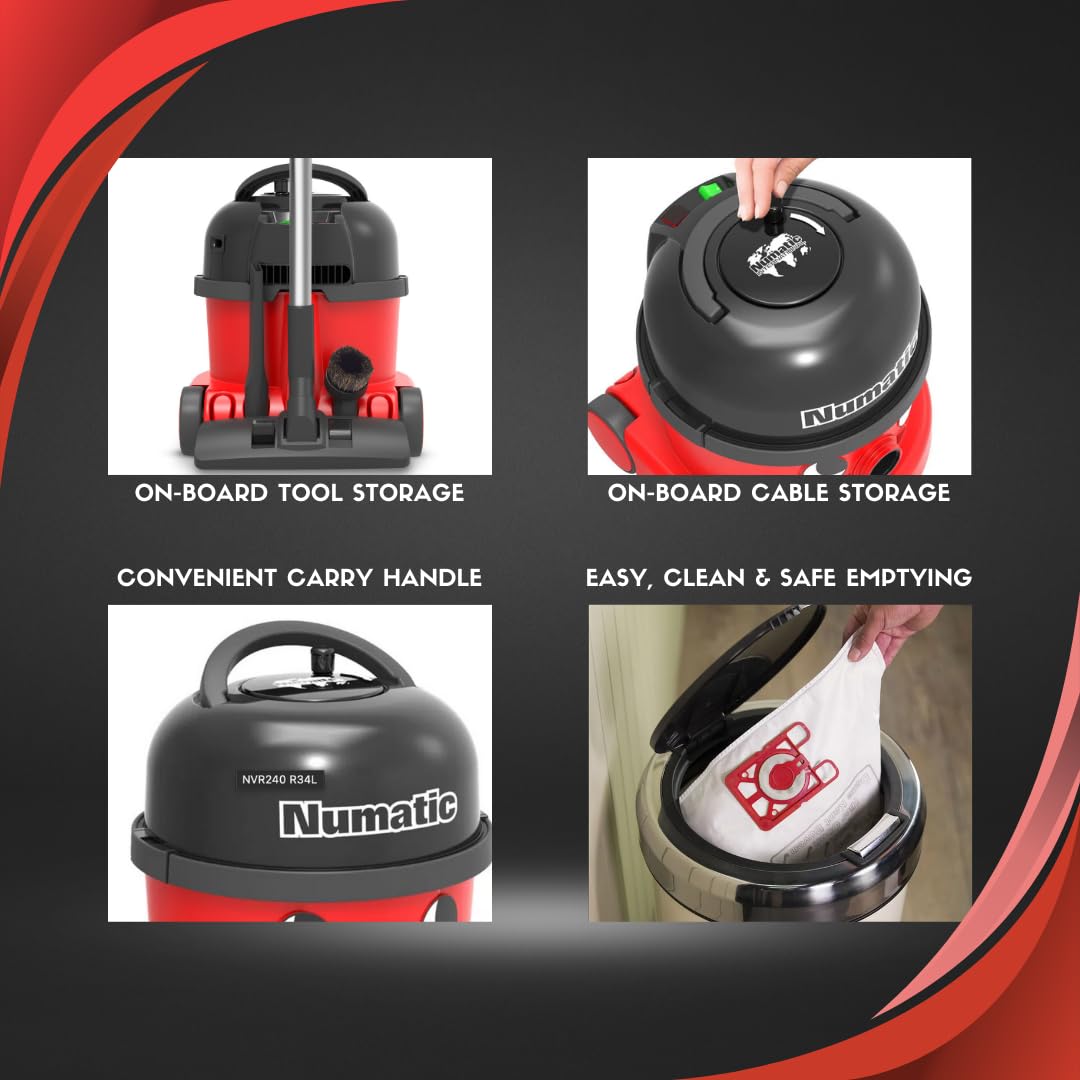 Numatic NRV240-11 Henry Commercial Vacuum Cleaner – 620W, 9L Capacity, Red
