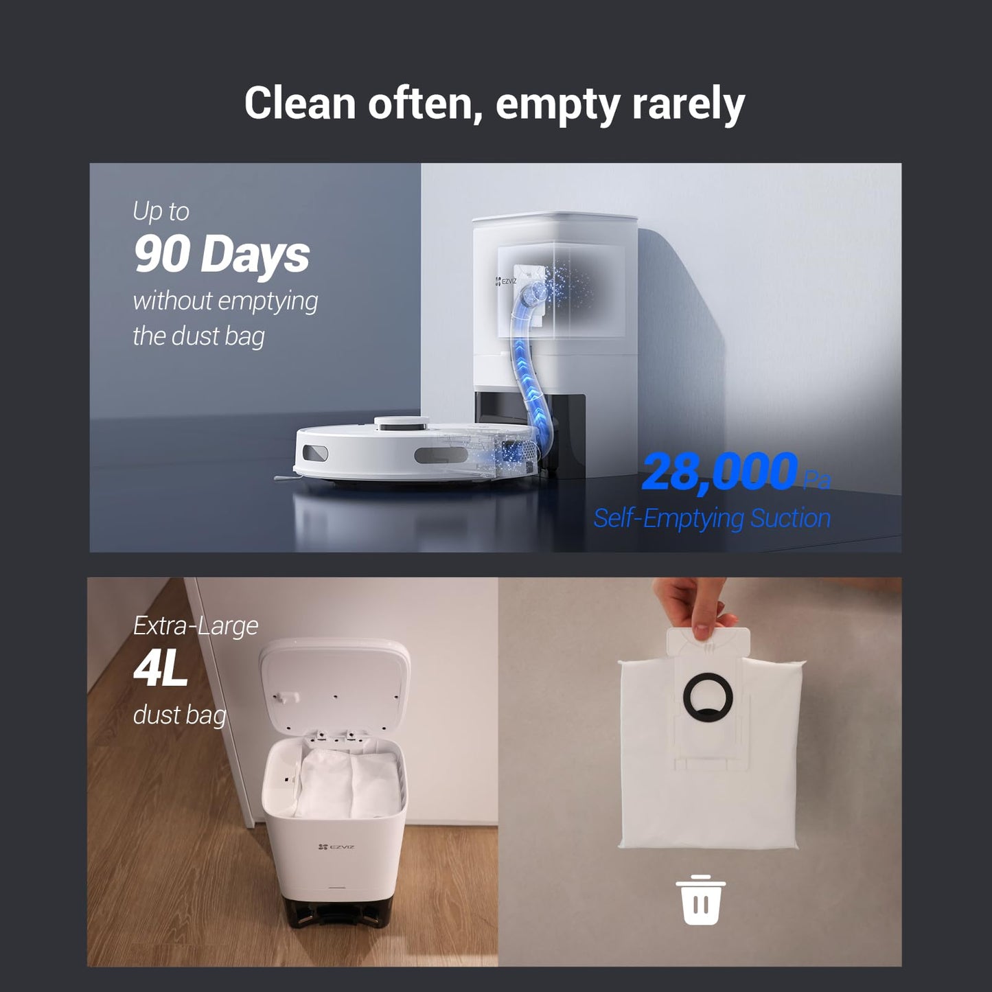 EZVIZ RE5 Plus Robot Vacuum & Mop – 4000Pa, Self-Emptying, LiDAR