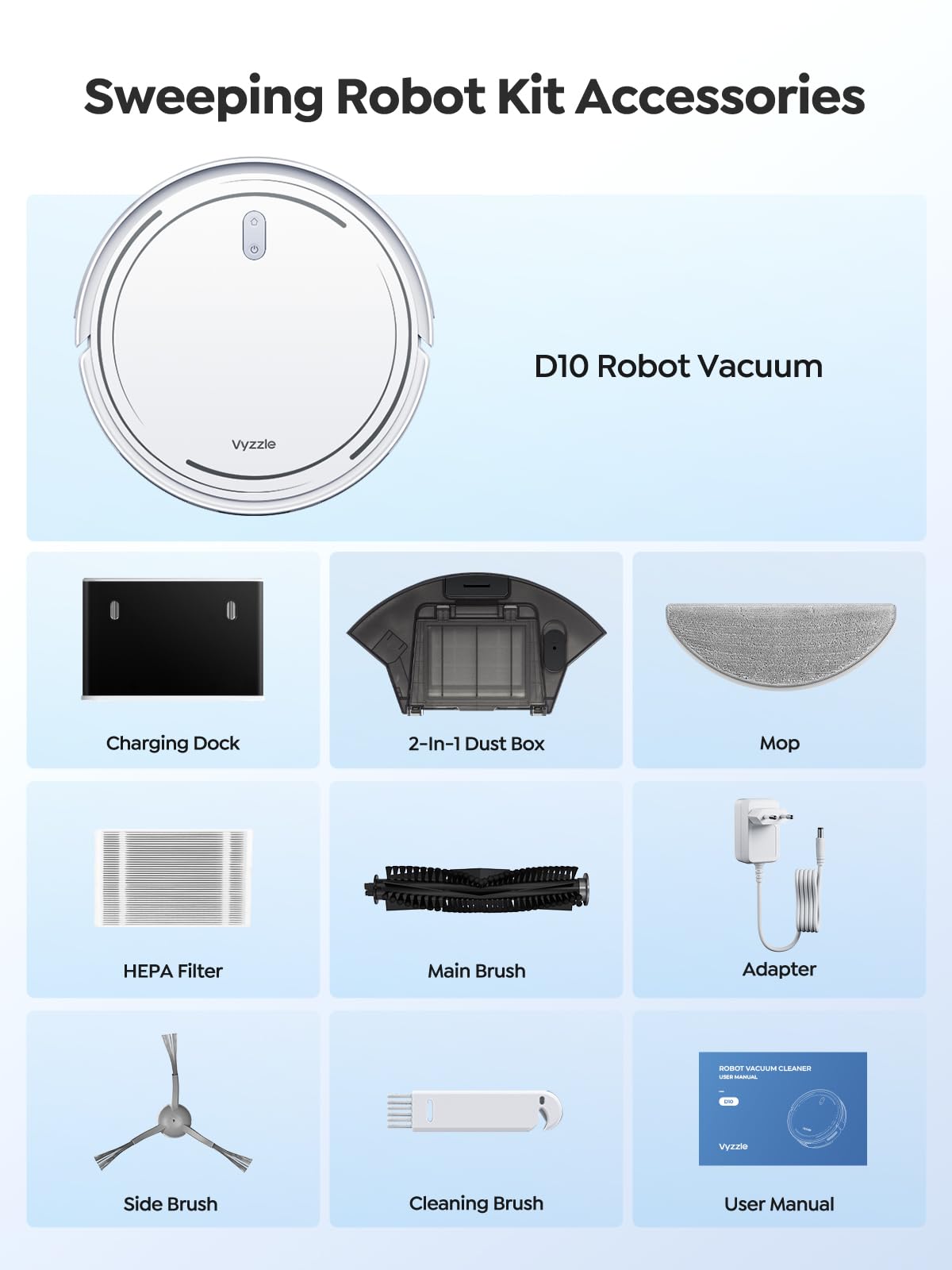 Vyzzle D10 Robot Vacuum Cleaner with Mop – 5,000Pa Suction & LiDAR Navigation