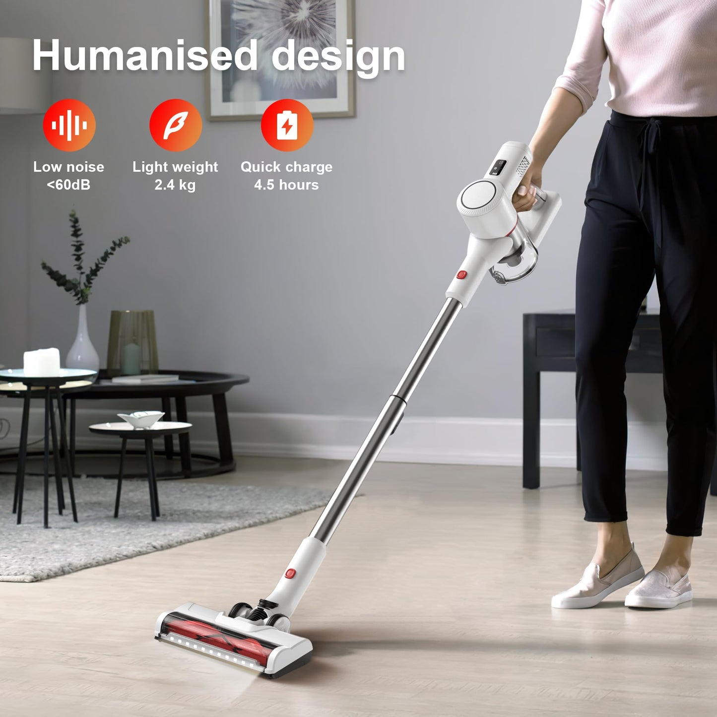 Syntecno P9-W Cordless Stick Vacuum Cleaner – Lightweight, Handheld & Upright, White