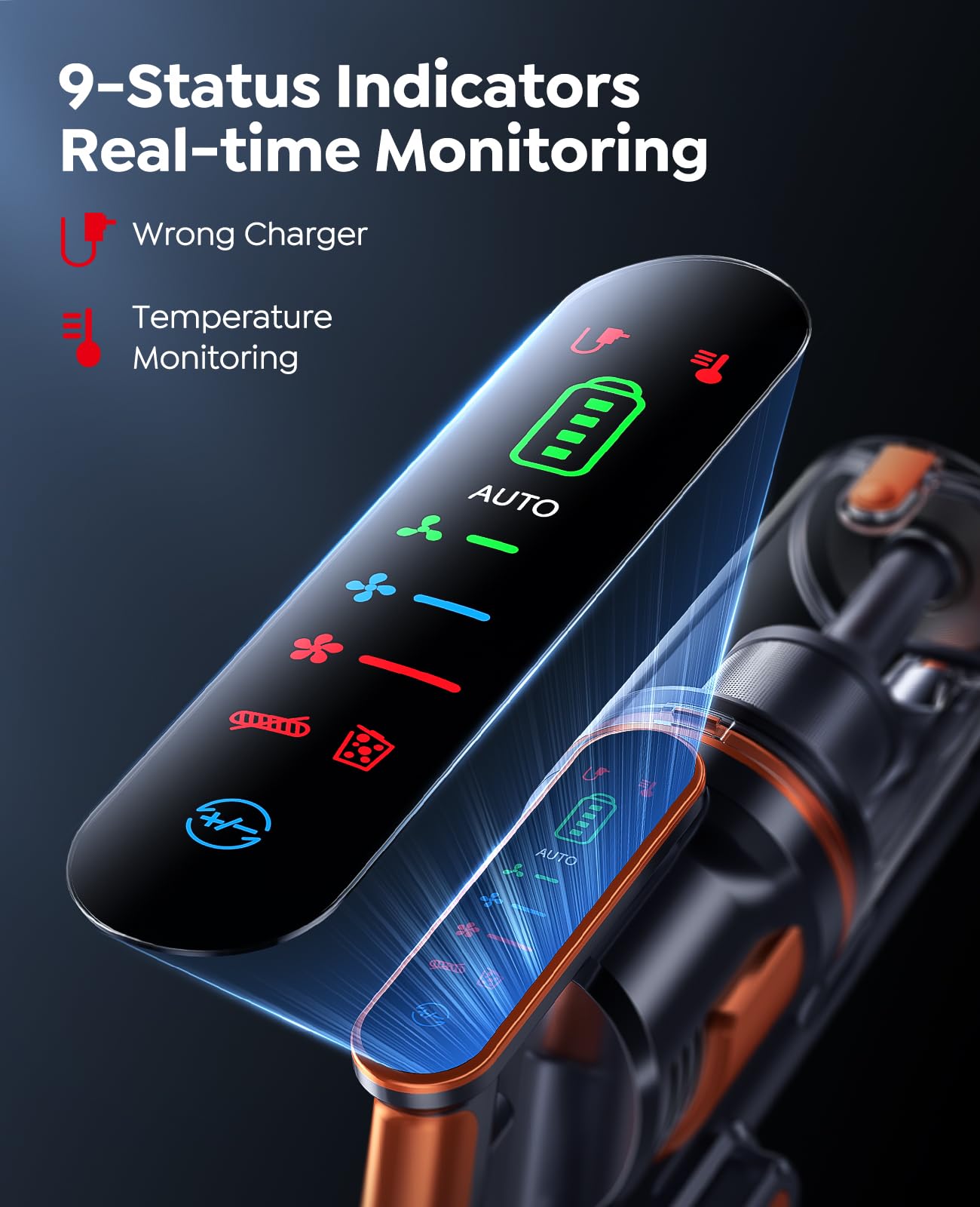 Fieety V9 Cordless Stick Vacuum Cleaner – 50KPA, 600W, 65-Min Runtime, Touchscreen, Anti-Tangle