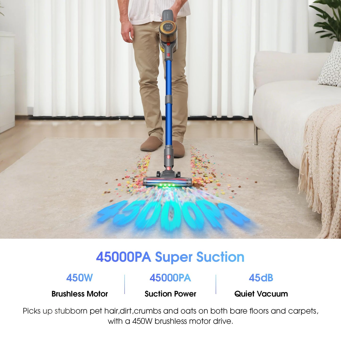 UNINELL UV1 Cordless Stick Vacuum Cleaner – 450W, 45KPA, 60-Min Runtime, Silver