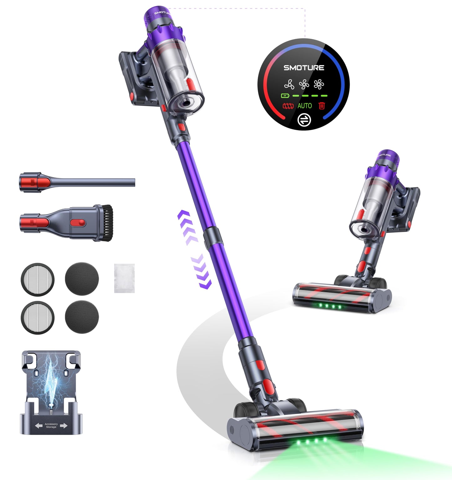 SMOTURE V2 Cordless Stick Vacuum – 600W, 50KPa, 65-Min Runtime, Touchscreen