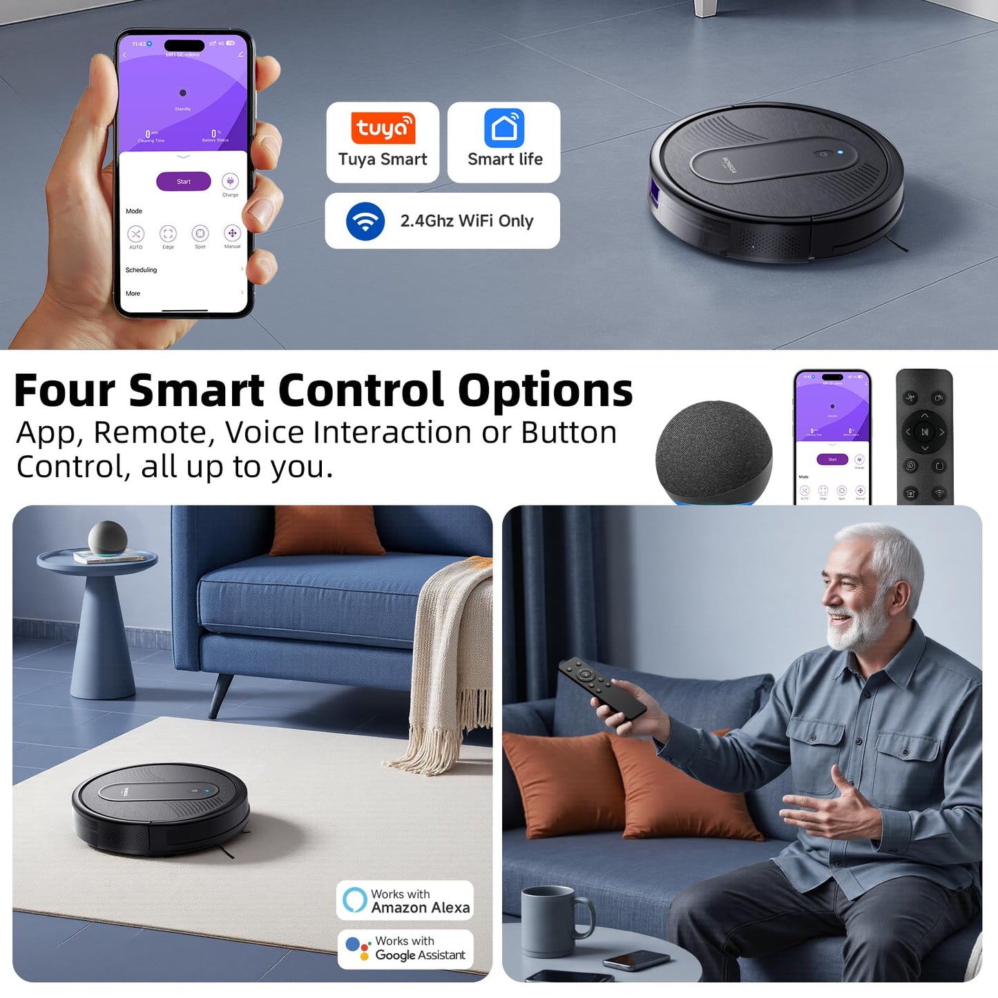 MONSGA 3-in-1 Robot Vacuum & Mop – 3000Pa Suction, 140 Min Runtime, App & Voice Control
