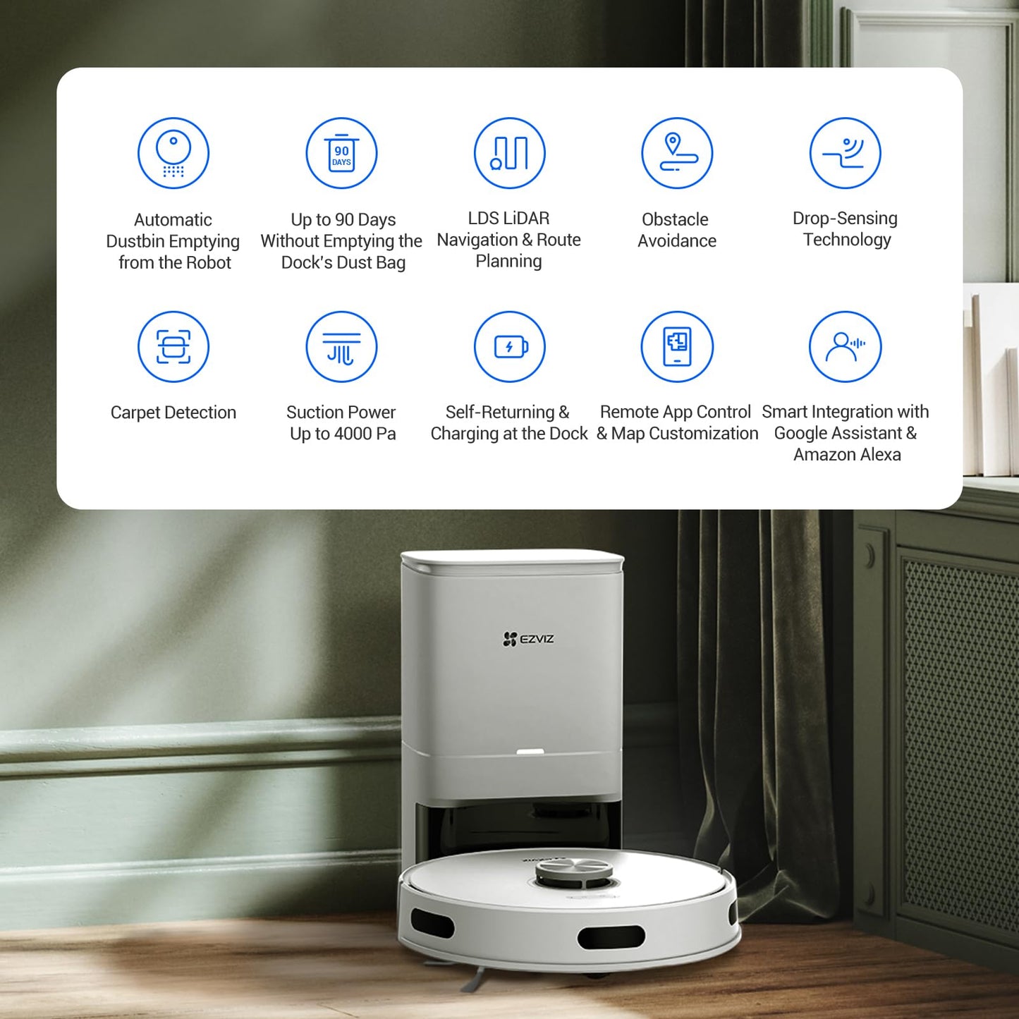 EZVIZ RE5 Plus Robot Vacuum & Mop – 4000Pa, Self-Emptying, LiDAR