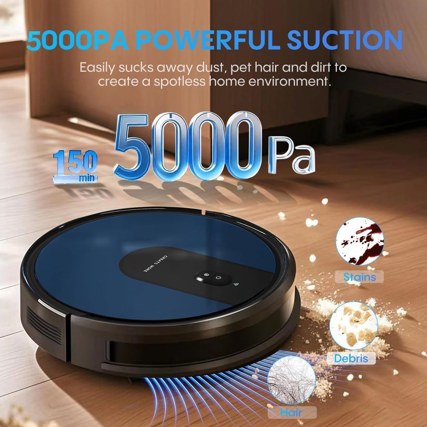 4-in-1 Robot Vacuum Cleaner with Mop – 5000Pa Suction, Auto Carpet Boost, WiFi & Alexa Control