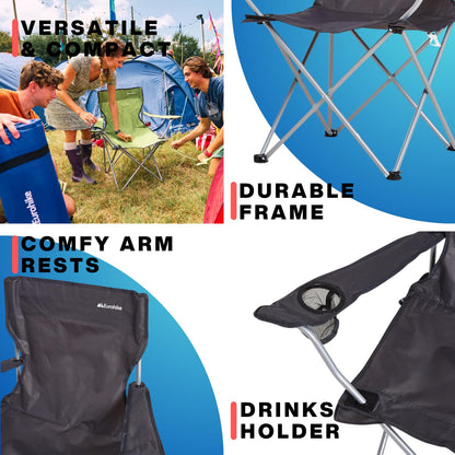 Eurohike Peak Folding Chair – Lightweight, Portable with Drinks Holder & Arm Rests – Grey