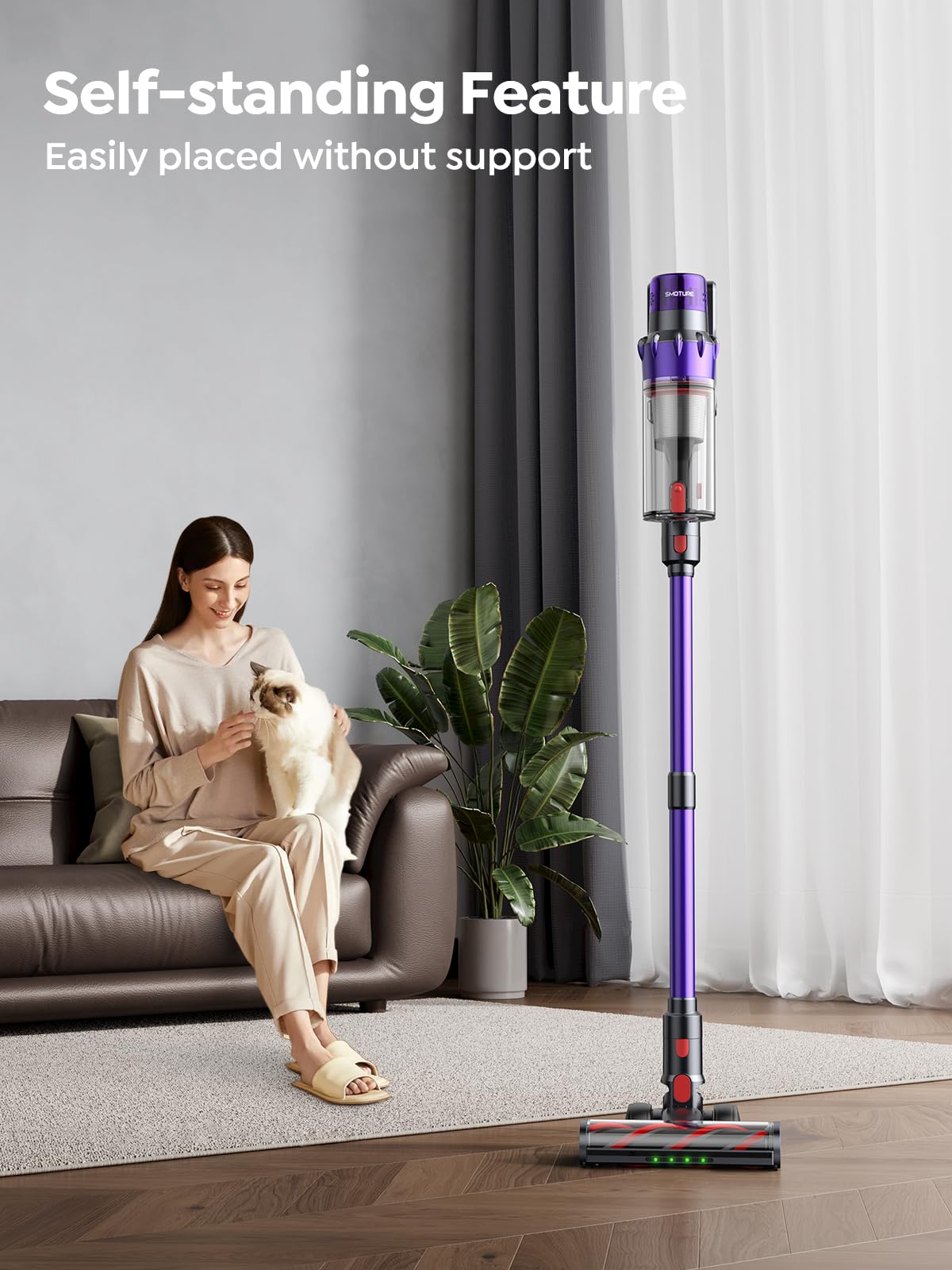 SMOTURE V2 Cordless Stick Vacuum – 600W, 50KPa, 65-Min Runtime, Touchscreen
