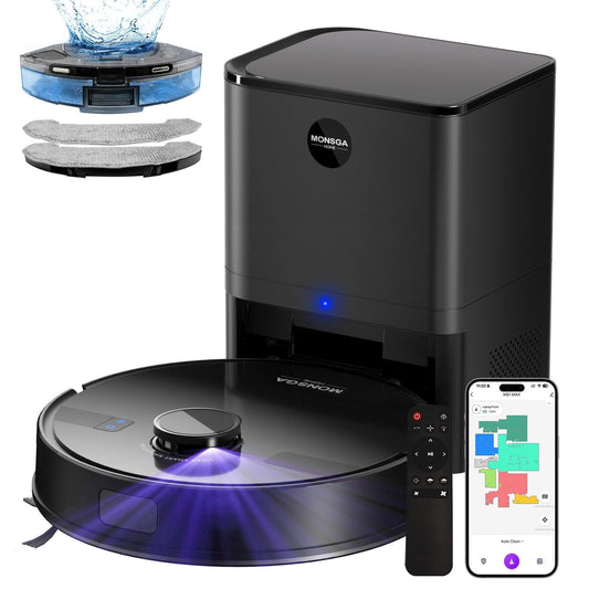 MONSGA Robot Vacuum Cleaner with Mop – 5000Pa Suction, LiDAR Navigation & Self-Emptying