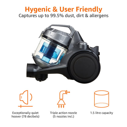Compact Bagless Cylinder Vacuum Cleaner with HEPA Filter – 700W, 1.5L, Lightweight & Quiet, Black
