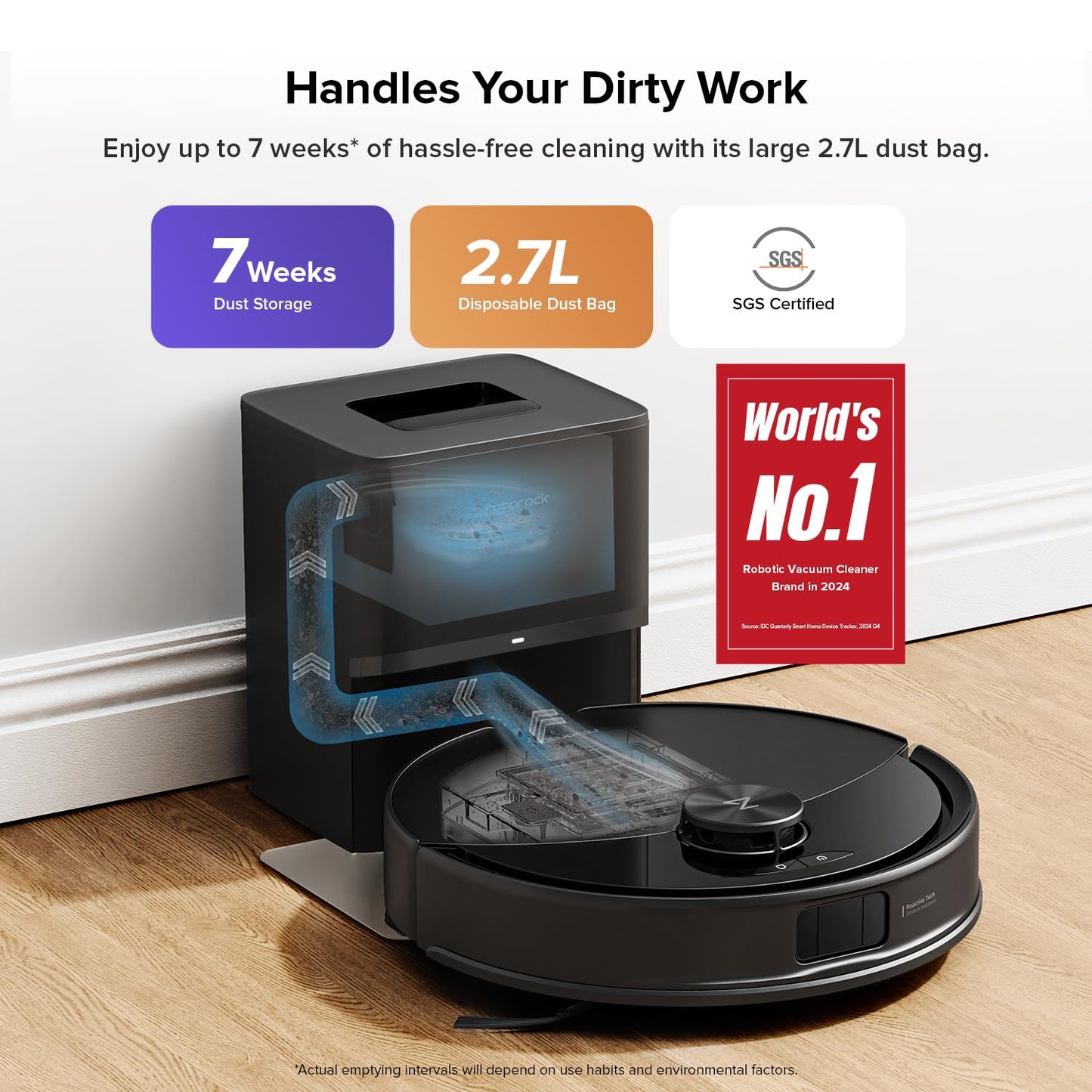 roborock Q10 S5+ Robot Vacuum – Self-Emptying, 10,000Pa Suction, Dual Anti-Tangle, Auto-Lifting Mop