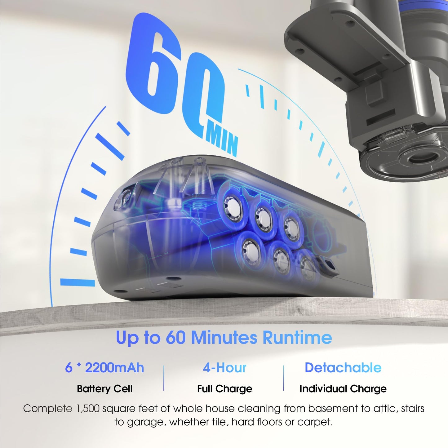 UNINELL UV1 Cordless Stick Vacuum Cleaner – 450W, 45KPA, 60-Min Runtime, Silver