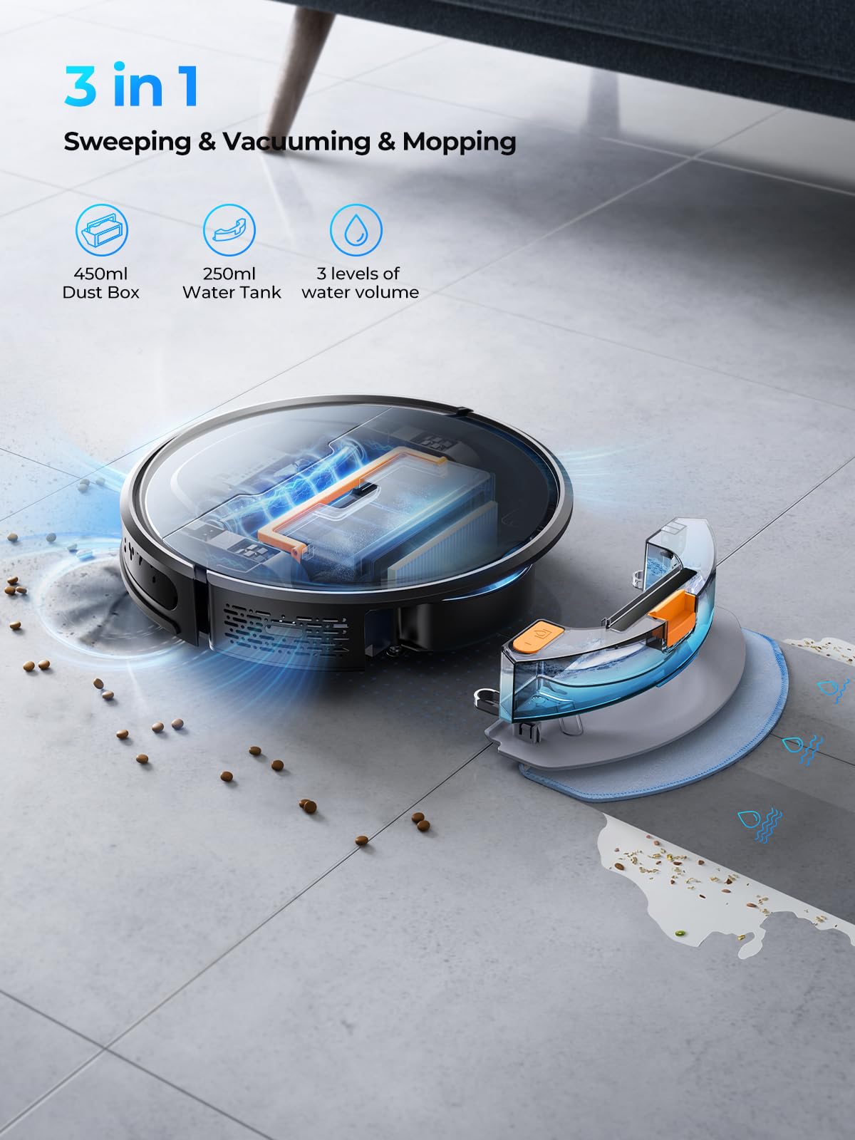 Laresar Evol 3 Robot Vacuum Cleaner with Mop – 4,500Pa Suction, Auto Carpet Boost, Smart App & Alexa