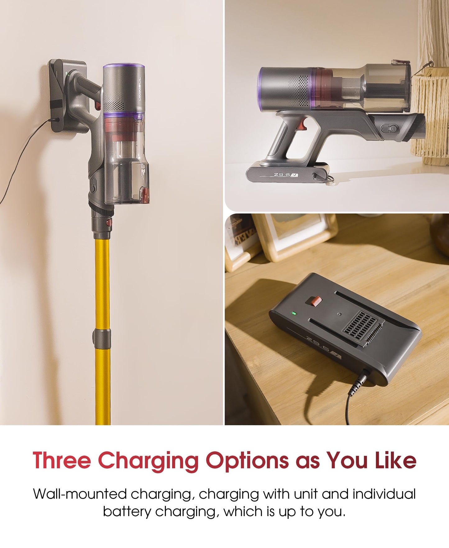 UNINELL UV5 Cordless Stick Vacuum Cleaner – 550W, 48KPA, 65-Min Runtime, Gold