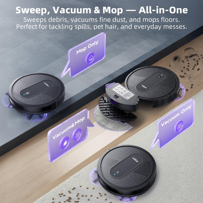 MONSGA 3-in-1 Robot Vacuum & Mop – 3000Pa Suction, 140 Min Runtime, App & Voice Control