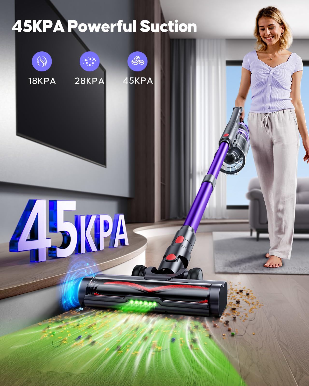 Cordless Stick Vacuum Cleaner – 550W, 45KPA Suction, 60 Min Runtime