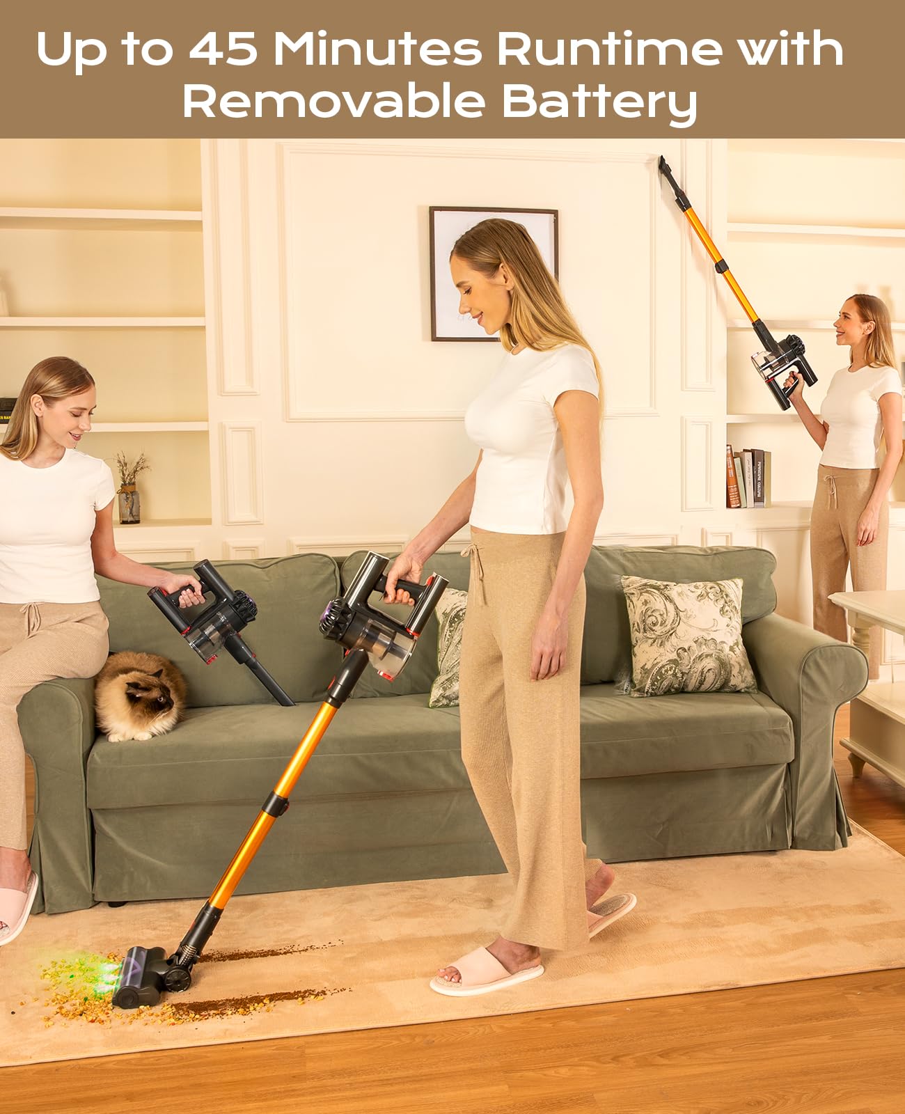 VACTechPro V15 Cordless Stick Vacuum Cleaner – 6-in-1, 35KPA Suction, Gold