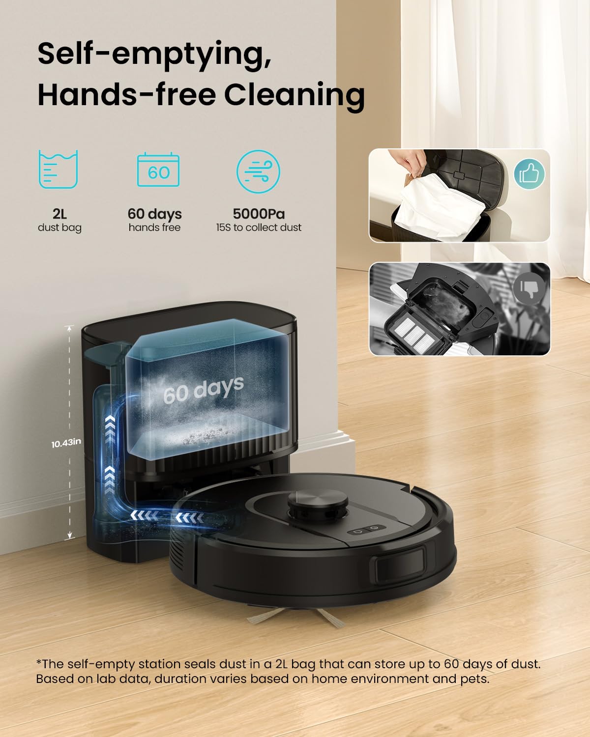 Vexilar Self-Emptying Robot Vacuum & Mop – 5000Pa Suction, 60-Day Hands-Free