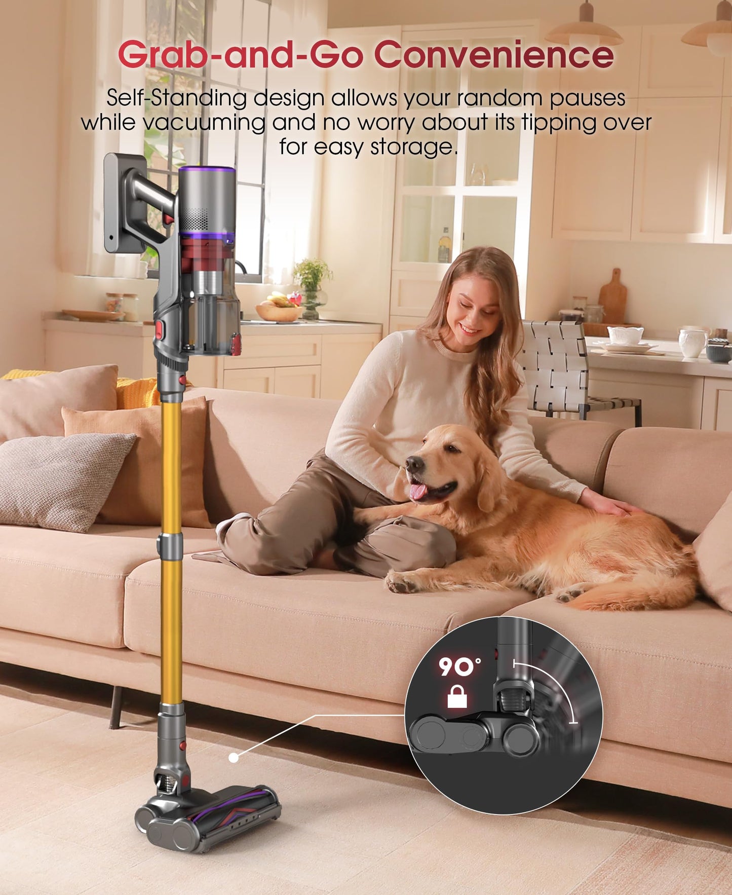UNINELL UV5 Cordless Stick Vacuum Cleaner – 550W, 48KPA, 65-Min Runtime, Gold