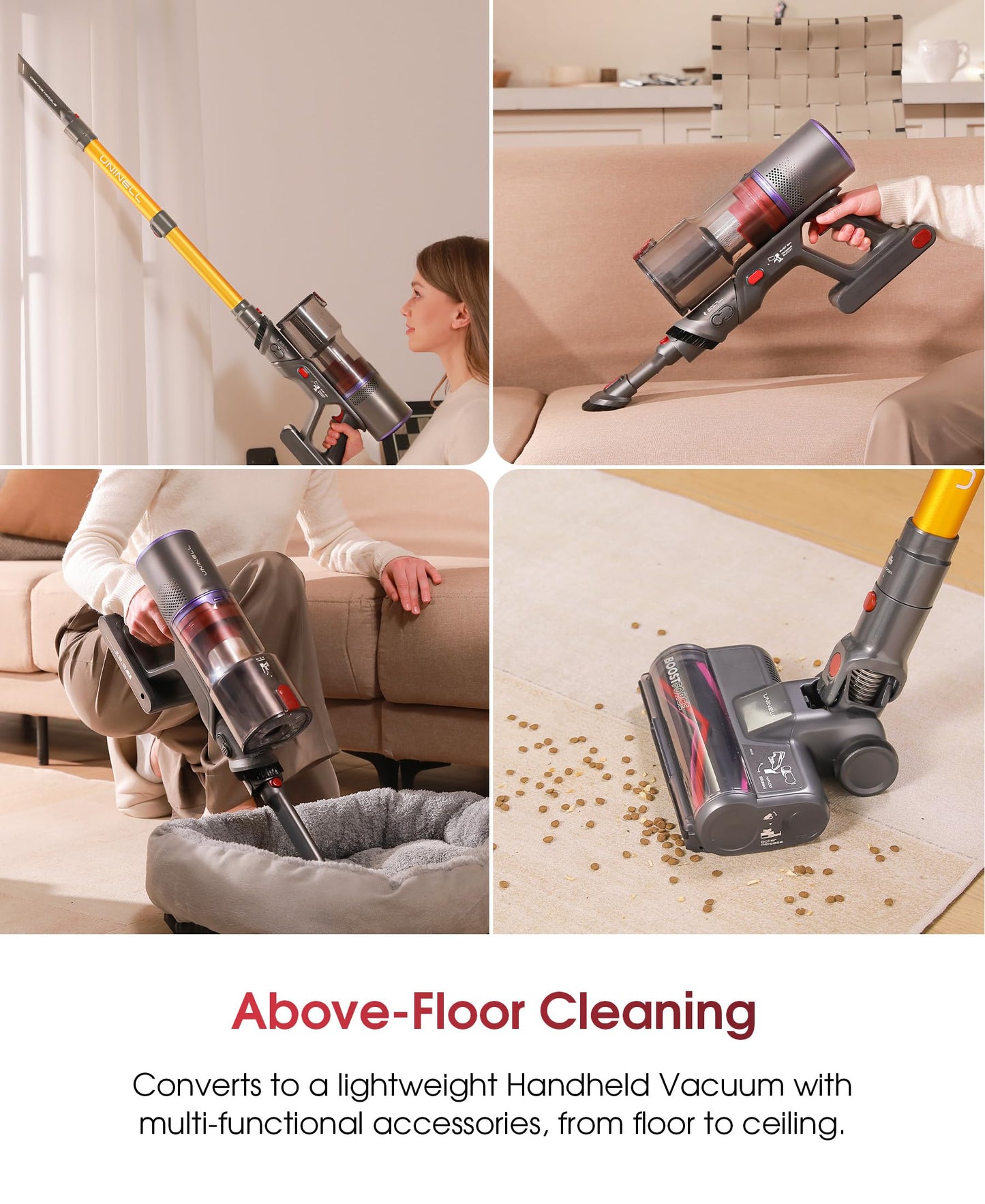 UNINELL UV5 Cordless Stick Vacuum Cleaner – 550W, 48KPA, 65-Min Runtime, Gold