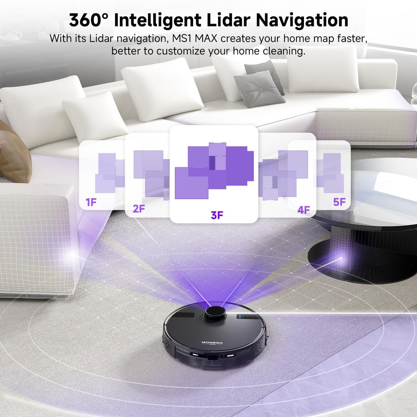 MONSGA Robot Vacuum Cleaner with Mop – 5000Pa Suction, LiDAR Navigation & Self-Emptying