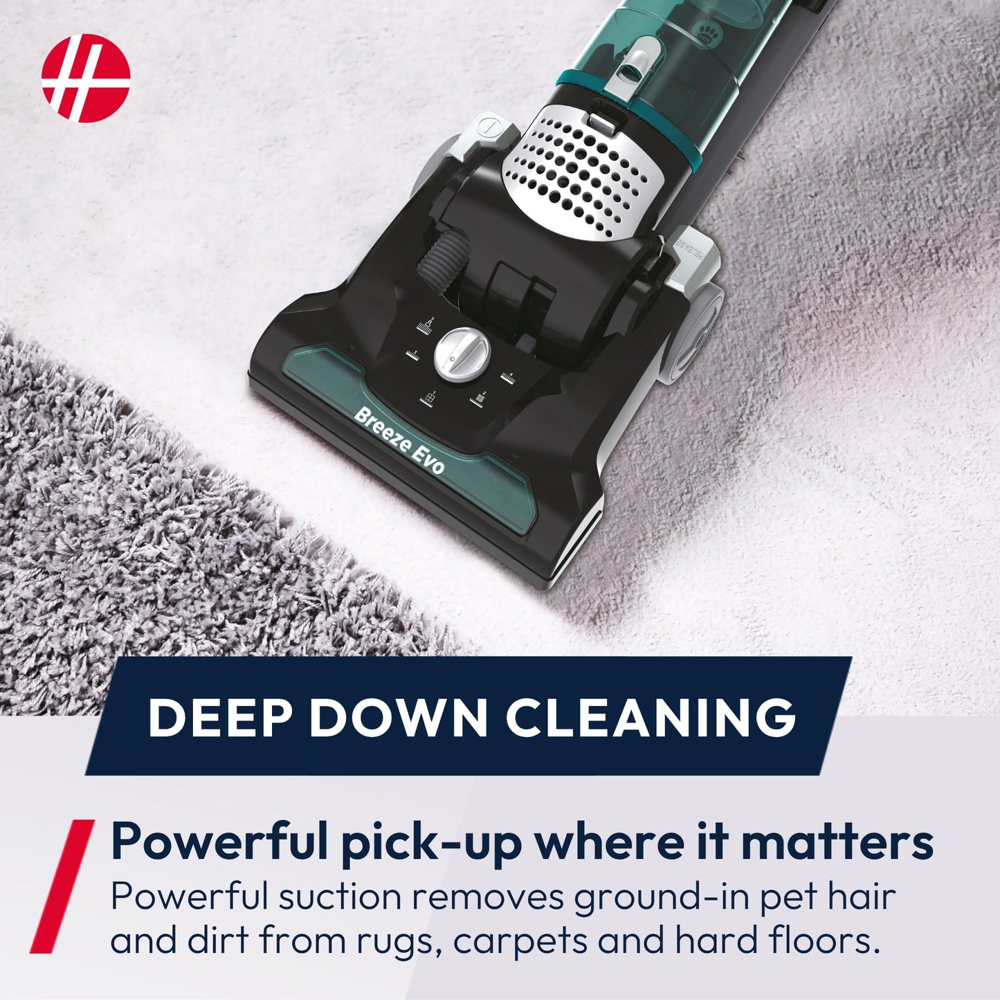 Hoover Breeze Evo Pets Upright Vacuum Cleaner – Lightweight, Corded, 3L Dust Bin, Chameleon Green
