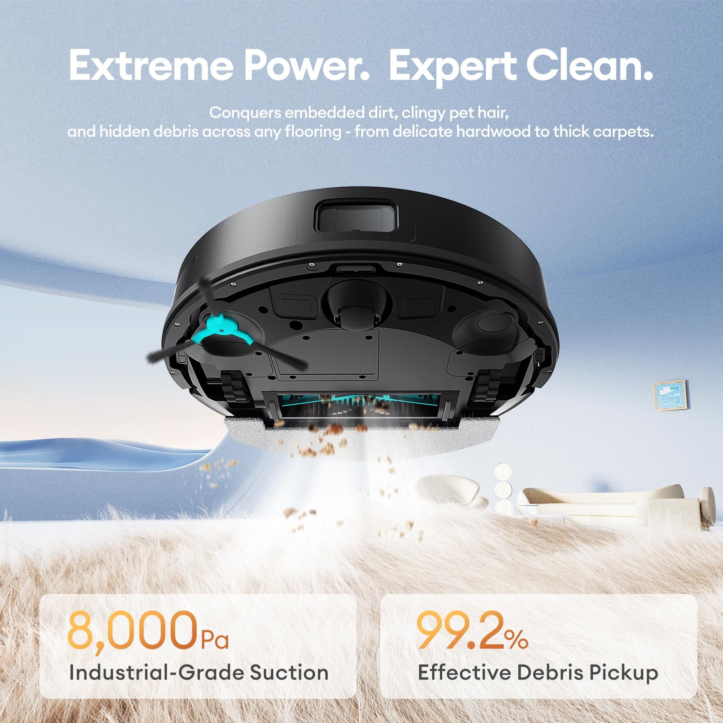 Ultenic T20 Pro Robot Vacuum Cleaner – 8,000Pa Suction, Mop & Self-Emptying Station