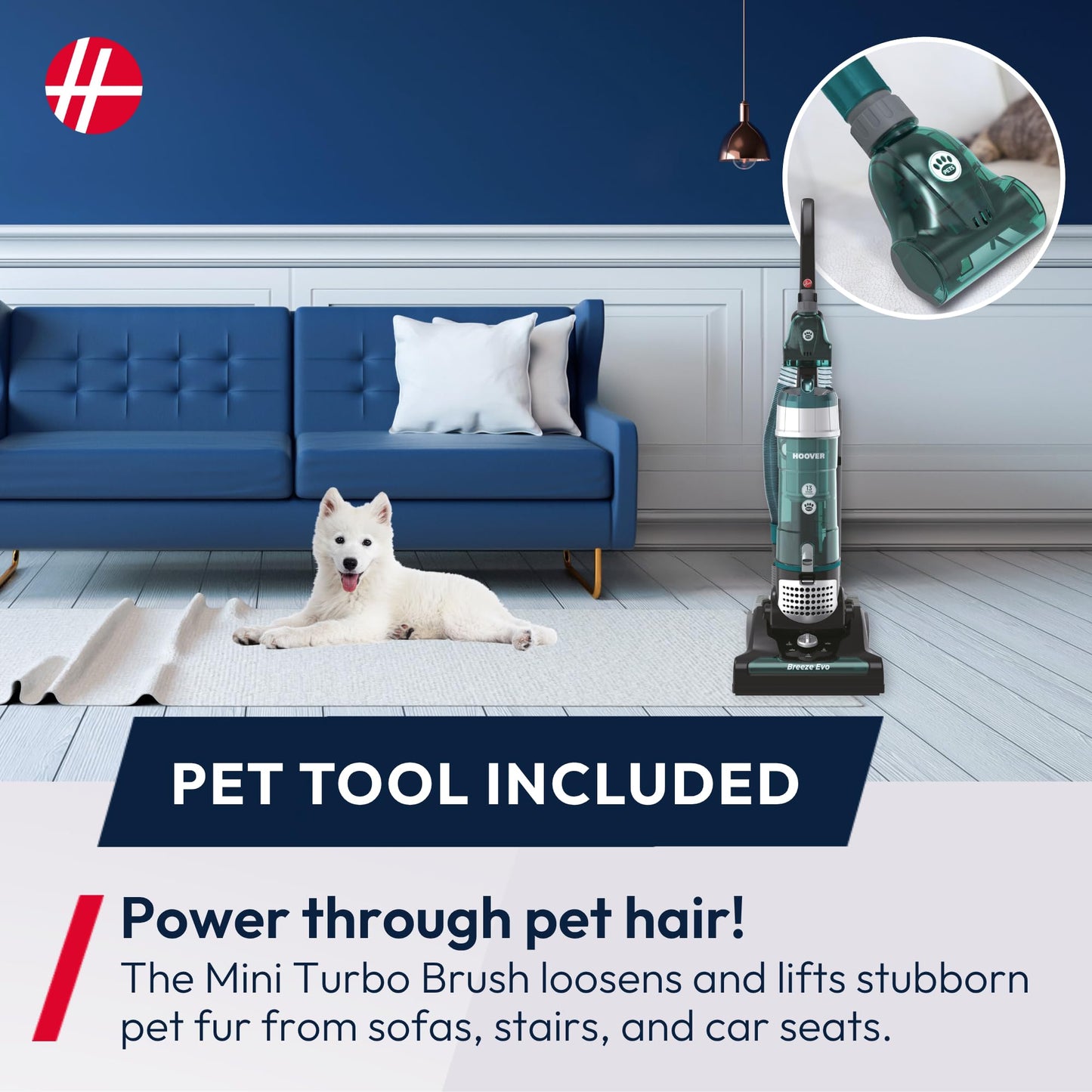 Hoover Breeze Evo Pets Upright Vacuum Cleaner – Lightweight, Corded, 3L Dust Bin, Chameleon Green