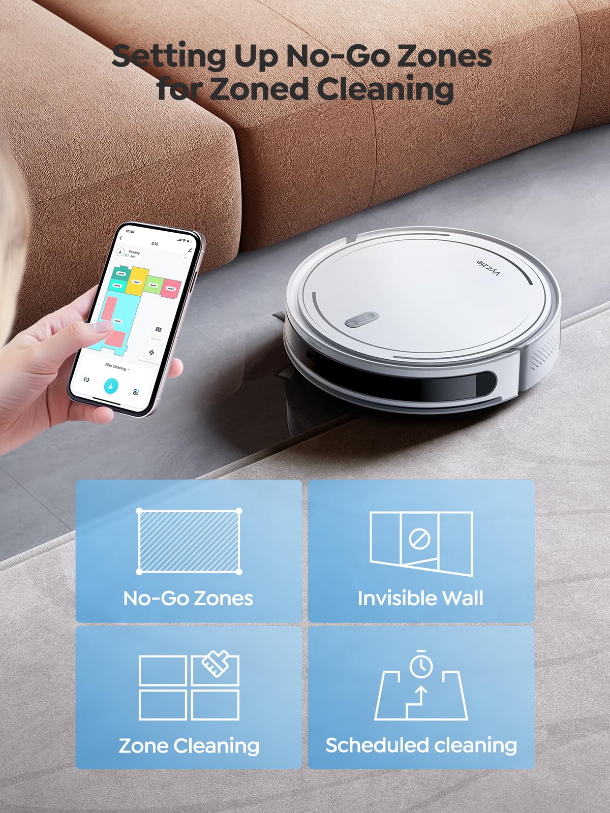 Vyzzle D10 Robot Vacuum Cleaner with Mop – 5,000Pa Suction & LiDAR Navigation