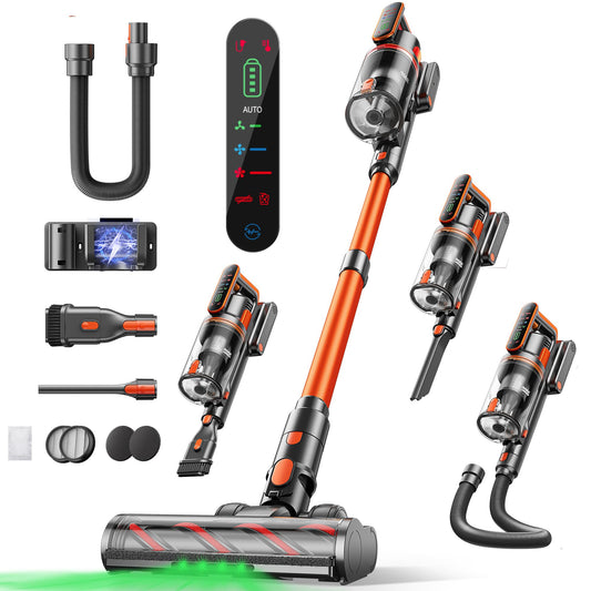 Fieety V9 Cordless Stick Vacuum Cleaner – 50KPA, 600W, 65-Min Runtime, Touchscreen, Anti-Tangle
